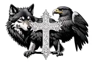 wolf, Cross, eagle, tattoo design idea