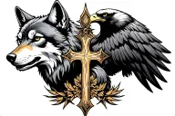 wolf, Cross, eagle, tattoo design idea