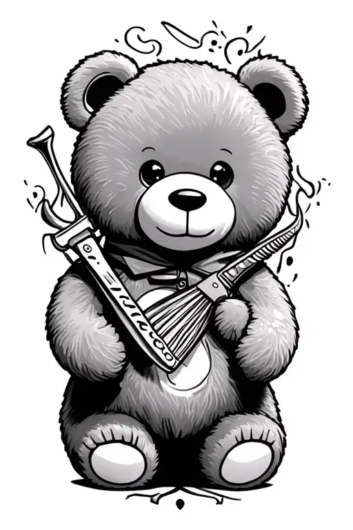 teddy bear and razor tattoo design idea