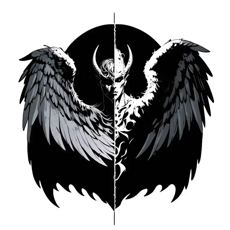half demon half angel wings tattoo design idea