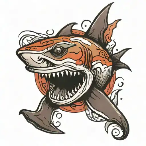 hammer head shark swimming tattoo design idea
