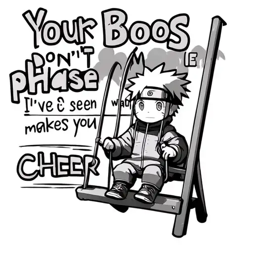 kid naruto at the village on the swing set with the words your boos don't phase me I've seen what makes you cheer tattoo design idea