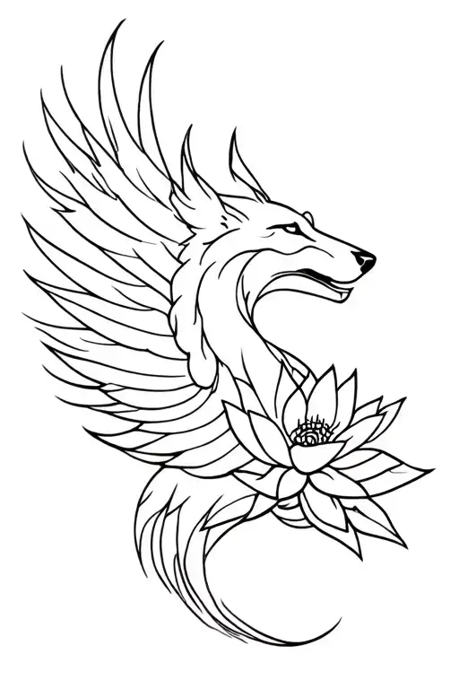 phoenix lotus flower wolf tattoo design idea