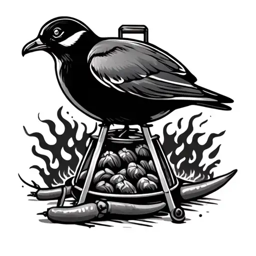 a bbq smoker and chillis with flames and a plover tattoo design idea