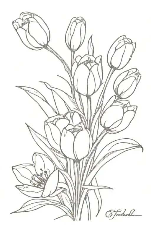 bouquet tulips bluebells tattoo design idea