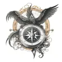 Compass music sheet in transforming metal into a phoenix tattoo design idea