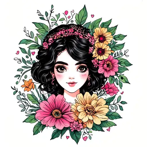 Make a tattoo design that has my grandbaby names Amora Wynter, Ortiz at the bottom big add flowers hearts and color no a tattoo design idea