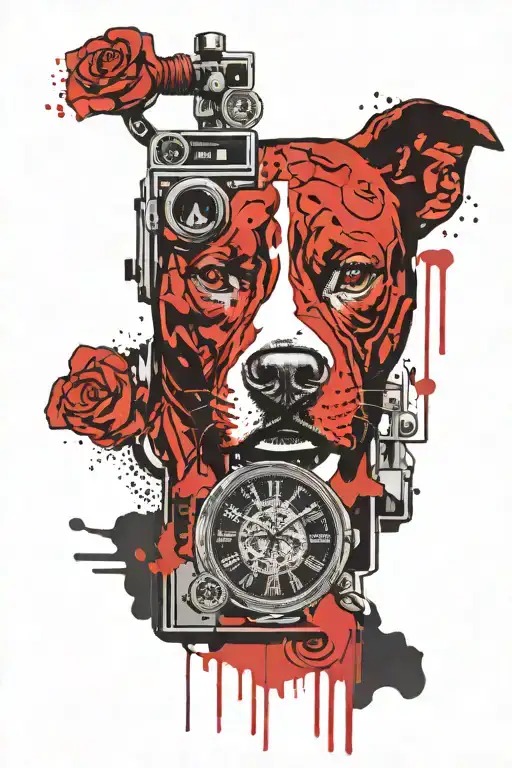Camera pitbull timepiece with date hourglass tattoo tattoo design idea