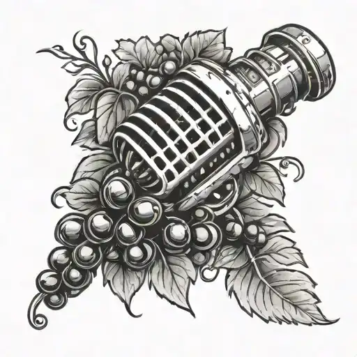 radio microphone covered in wine grapes tattoo design idea