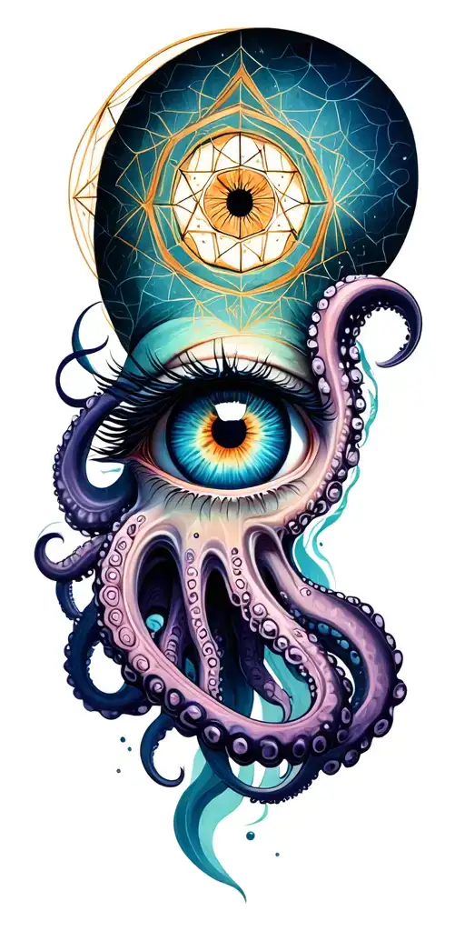 sacred geometry with eye and octopus tentacles  tattoo design idea