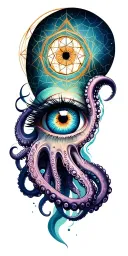 sacred geometry with eye and octopus tentacles  tattoo design idea