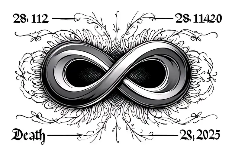infinity symbol with birthdate 28 12 1940 and death date 28 11 2025 tattoo design idea