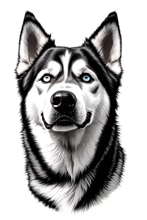 Husky Piebald dog with heterochromia tattoo design idea