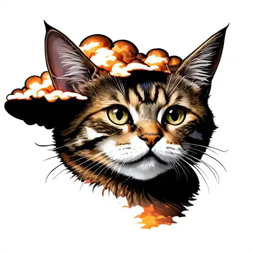 a mushroom cloud but the top of the cloud is a tabby cat's head tattoo design idea