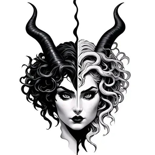 half Maleficent And Half Medusa Head tattoo design idea