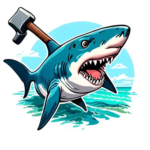 hammer head shark beach bum tattoo design idea