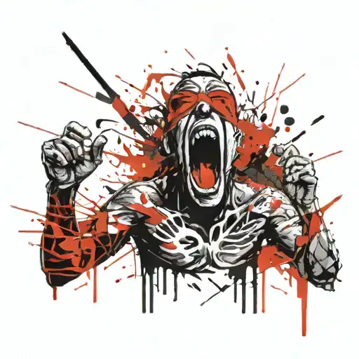 man screaming wearing mask fighting off inner demons tattoo design idea