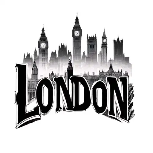 the word london with a skyline tattoo design idea