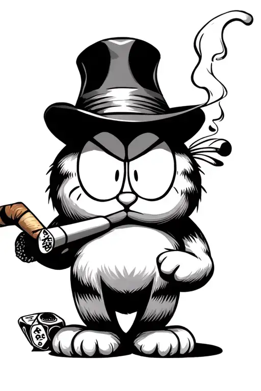 Chicano tattoo with Garfield smoking a cigar and gamble tattoo design idea