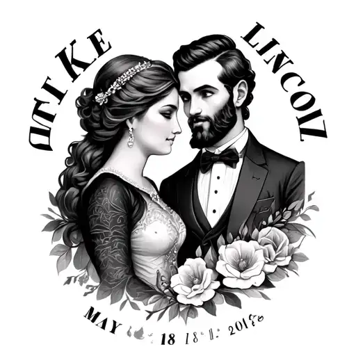 Generate a tattoos to represent our names and marrage date. Kike and Lincoln  date of marrage is May 18 tattoo design idea