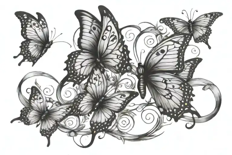 butterflies and infinity with feathers tattoo design idea