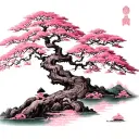 Japanese manga pink tree growing tattoo design idea