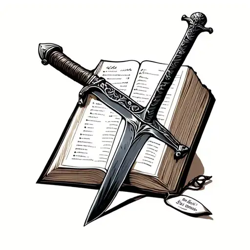 sword lying sideways on bible tattoo design idea