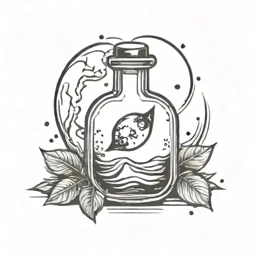 glass vial with potion and moon tattoo design idea
