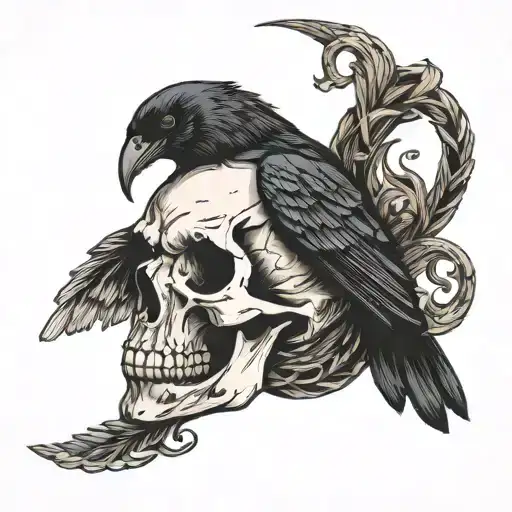 raven human skull snake tattoo design idea