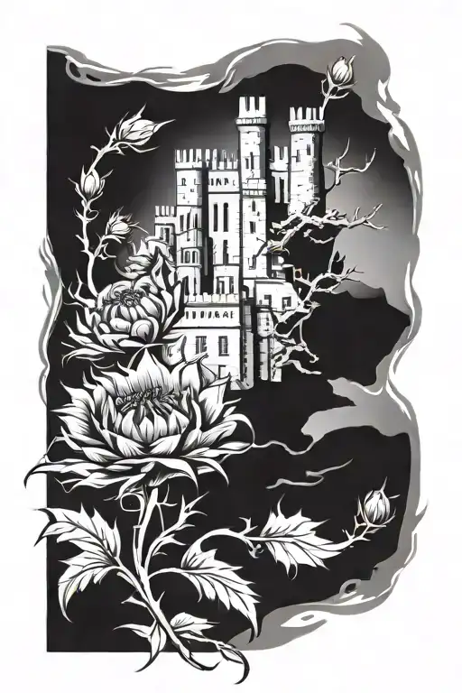 scotland castle thistle sleeve tattoo tattoo design idea