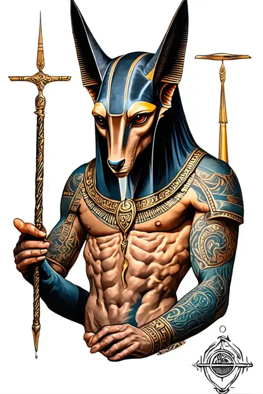 anubis holding the balance tattoo design idea