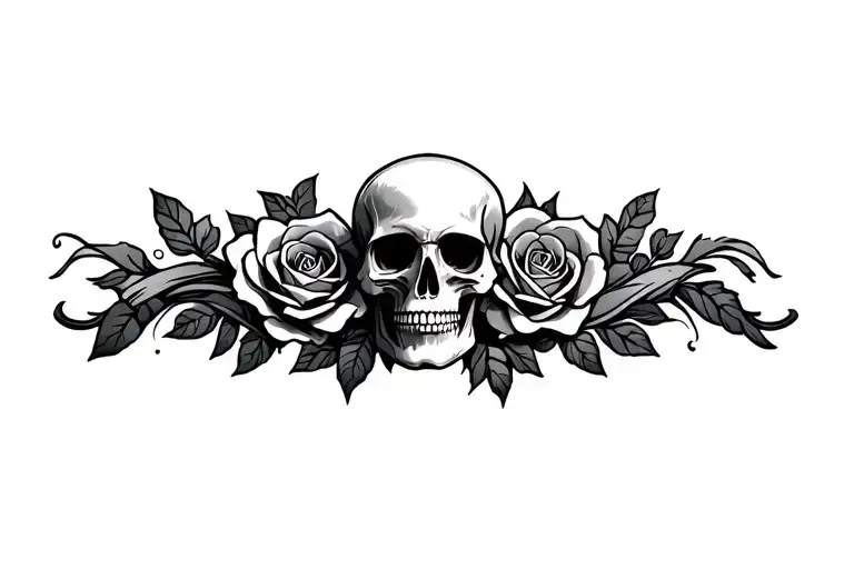 skull and roses in wave tattoo design tattoo design idea