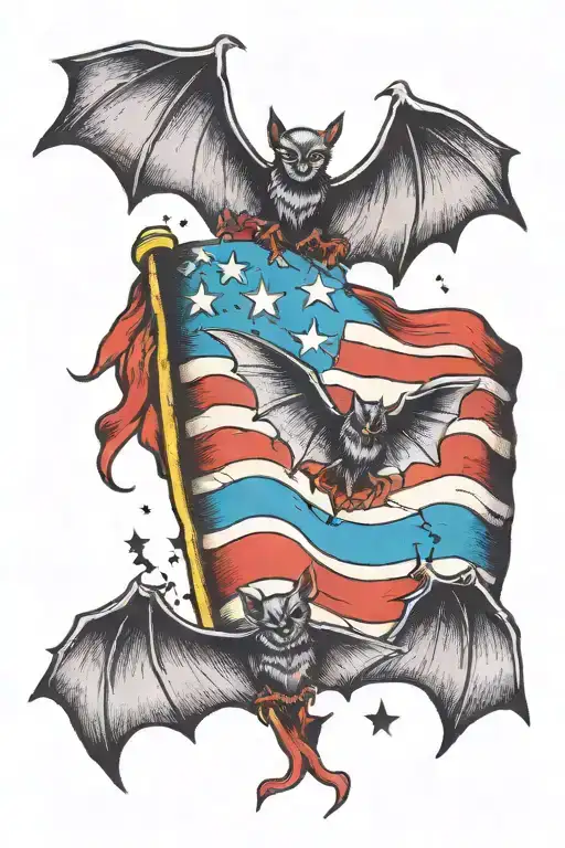 trans flag colors, bats flying tattoo design idea