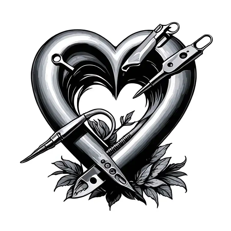 two hemostats positioned to create a heart shape fine line feminine  tattoo design idea