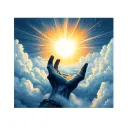 A hand (God-like) reaching down from clouds creating the first ray of light, casting light on the dark land tattoo design idea