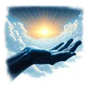 A hand (God-like) reaching down from clouds creating the first ray of light, casting light on the dark land tattoo design idea