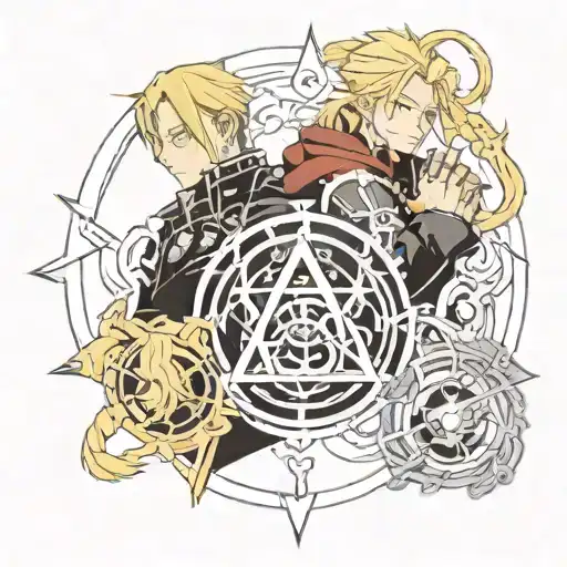fullmetal alchemist, armstrong siblings, with alchemy circle around them tattoo design idea
