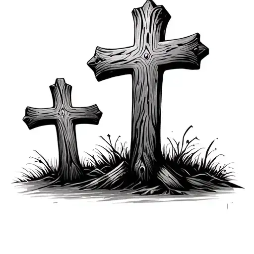 three wooden crosses tattoo design idea