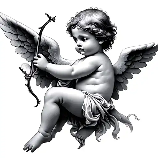 cherub holding bow tattoo design idea