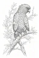 red tail Black cockatoo sitting on a dead tree branch tattoo design idea