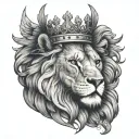 Angelic wing and lion with crown tattoo design idea