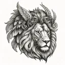 Angelic wing and lion with crown tattoo design idea