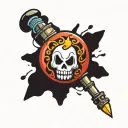 cartoon bomb  with musical notes held by ghost  tattoo design idea