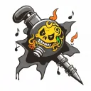 cartoon bomb  with musical notes held by ghost  tattoo design idea