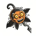 cartoon bomb  with musical notes held by ghost  tattoo design idea