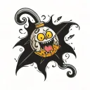 cartoon bomb  with musical notes held by ghost  tattoo design idea