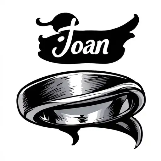 men's ring tattoo with name Joan hidden in it tattoo design idea