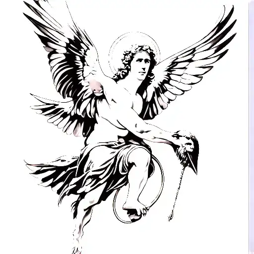 saint Christopher and a swallow bird flying tattoo design idea