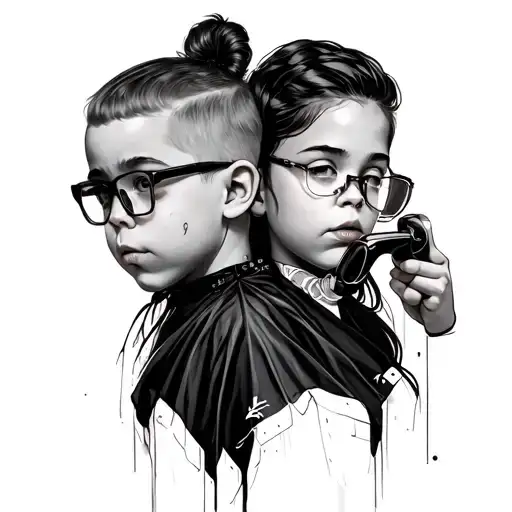 three kids: non binary gamer, trans man artist, and female barber  tattoo design idea