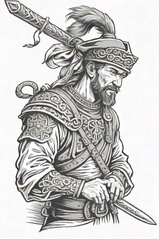 ukrainian cossack holding sword tattoo design idea